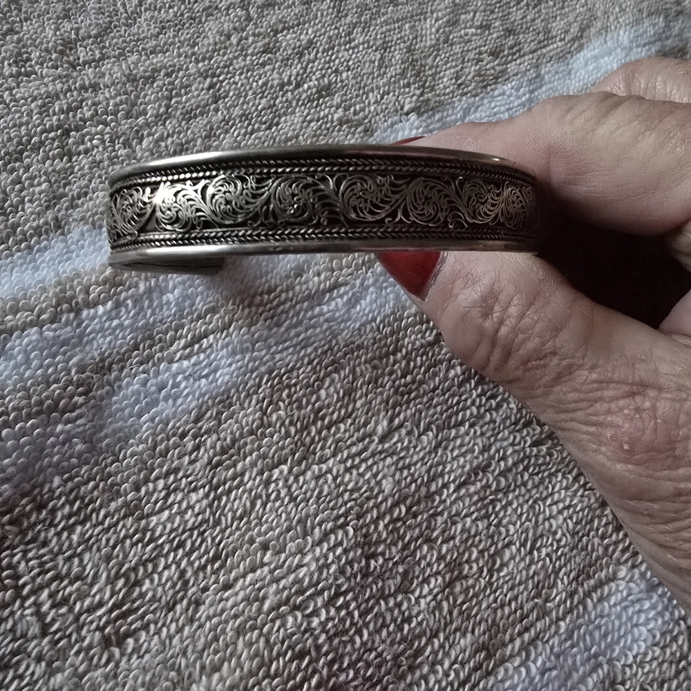 Intricate Silver Cuff Bangle Bracelet